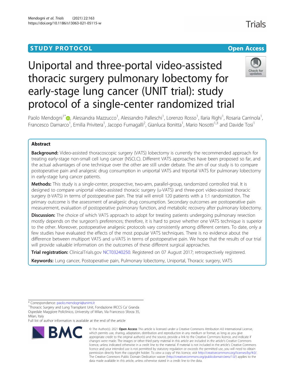 Uniportal and Three-Portal Video-Assisted Thoracic Surgery