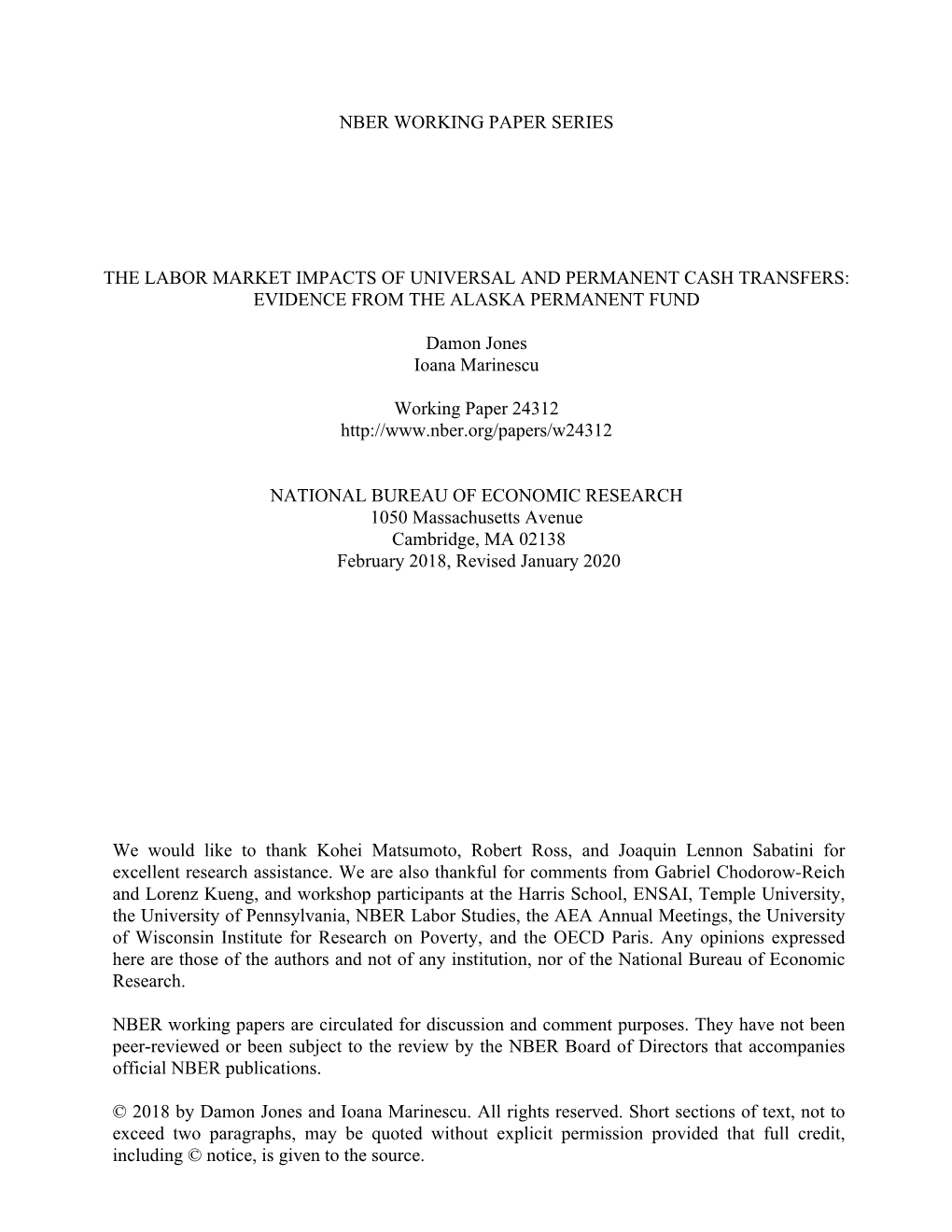 The Labor Market Impacts of Universal and Permanent Cash Transfers: Evidence from the Alaska Permanent Fund