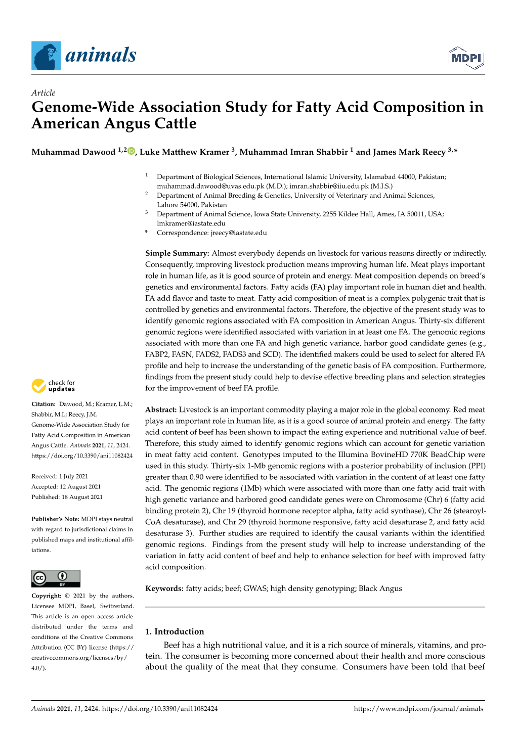 Genome-Wide Association Study for Fatty Acid Composition in American Angus Cattle