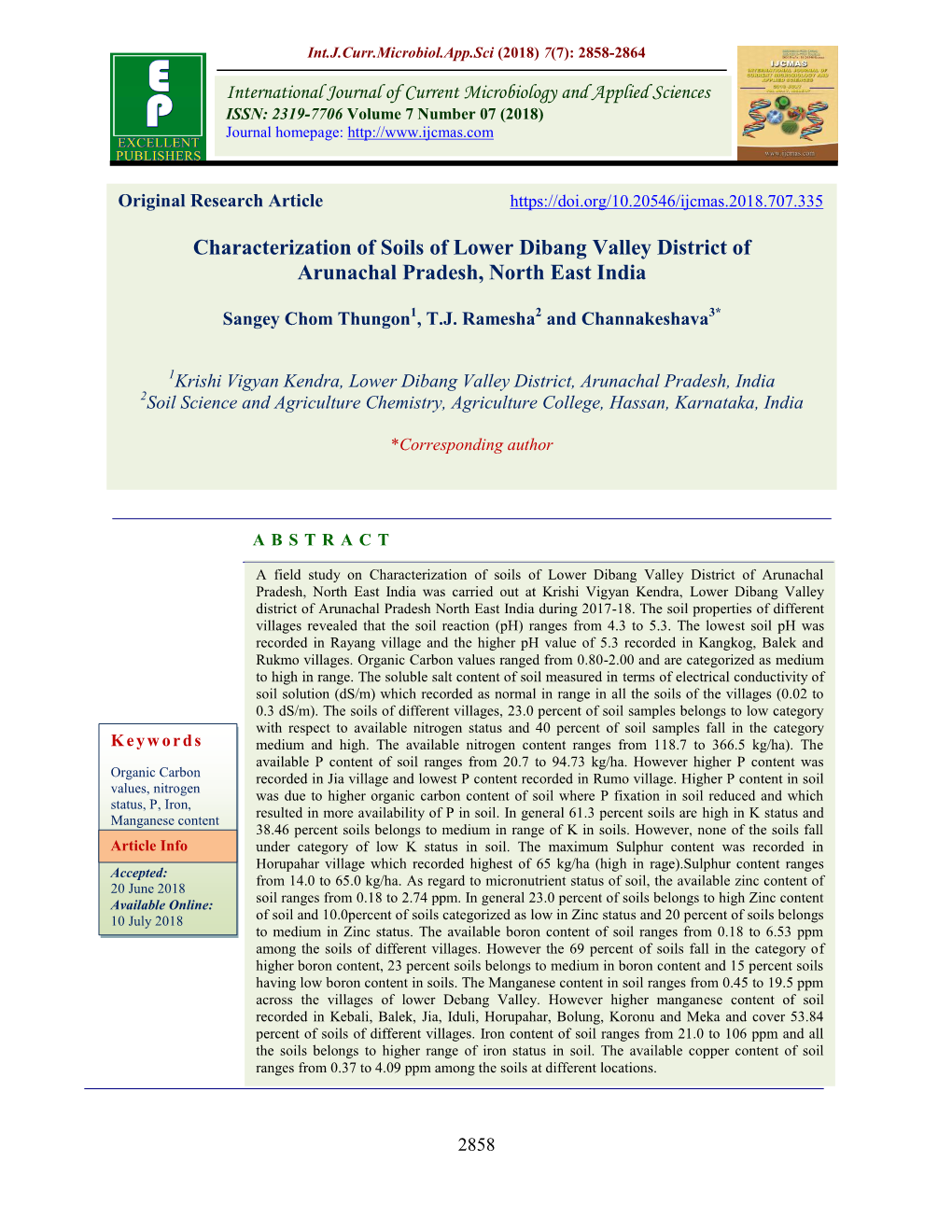 Characterization of Soils of Lower Dibang Valley District of Arunachal Pradesh, North East India