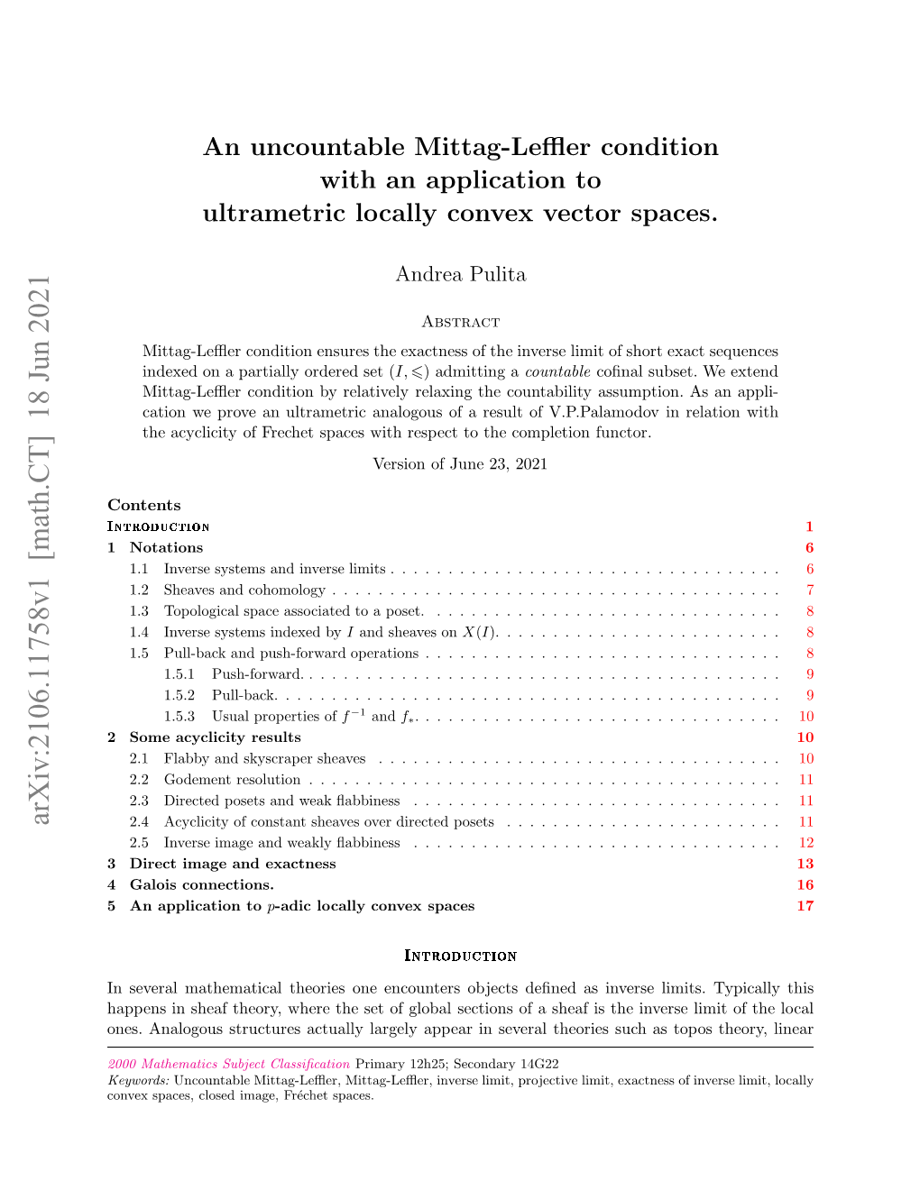 An Uncountable Mittag-Leffler Condition with an Application To