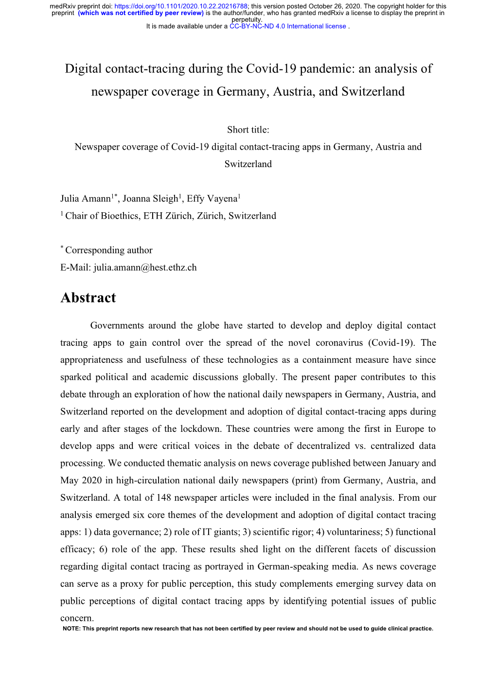 Digital Contact-Tracing During the Covid-19 Pandemic: an Analysis of Newspaper Coverage in Germany, Austria, and Switzerland