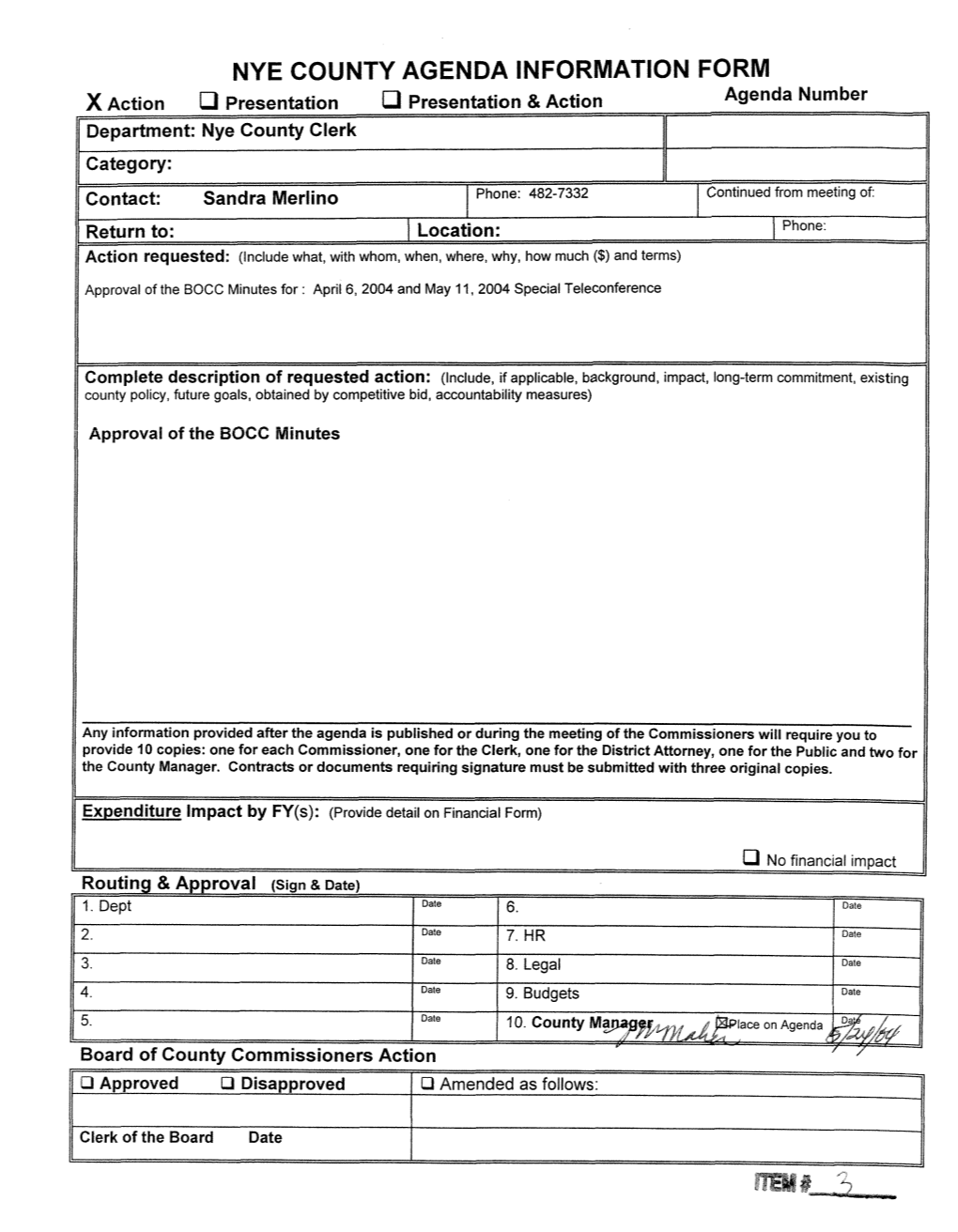 Nye County Agenda Information Form