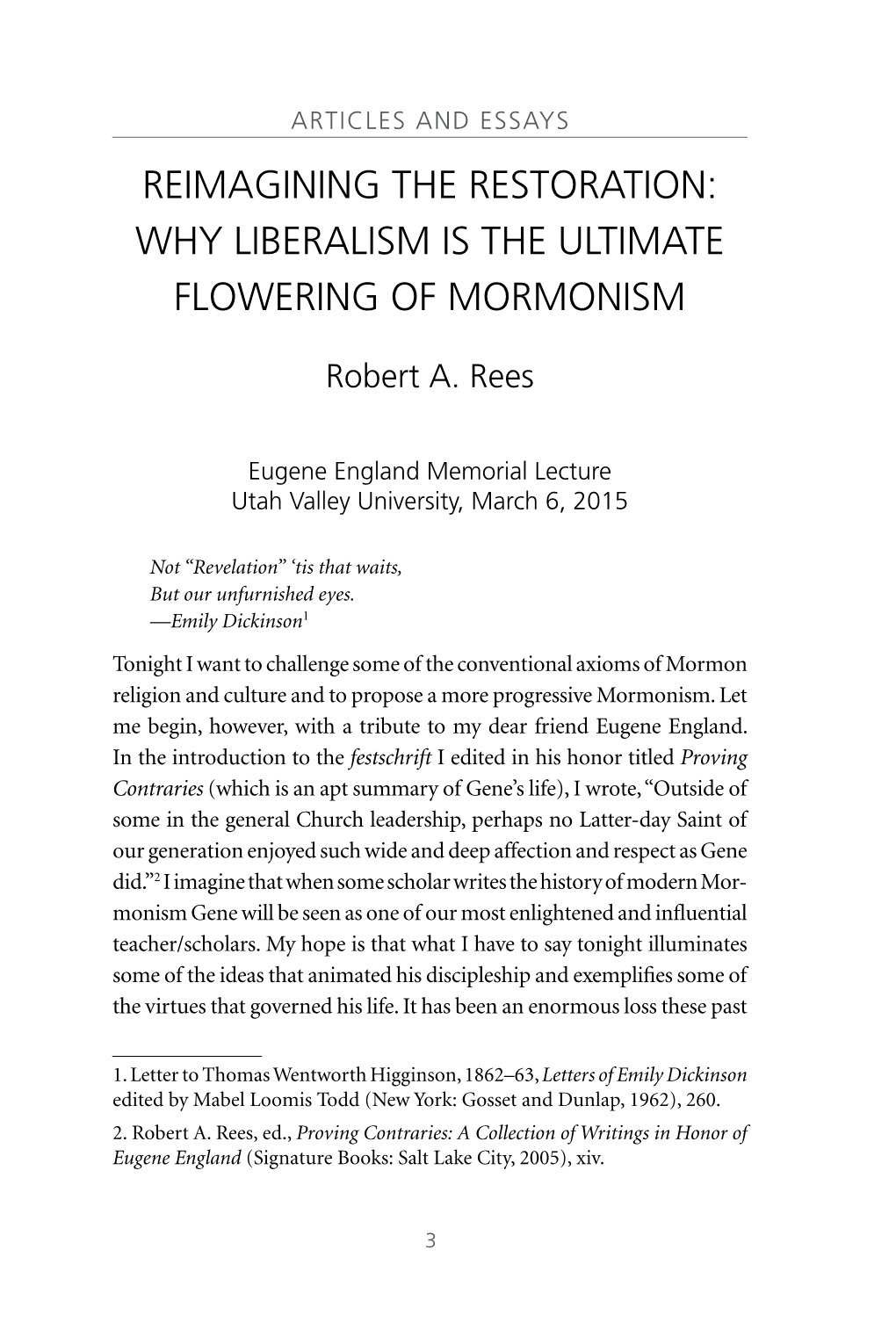 Reimagining the Restoration: Why Liberalism Is the Ultimate Flowering of Mormonism