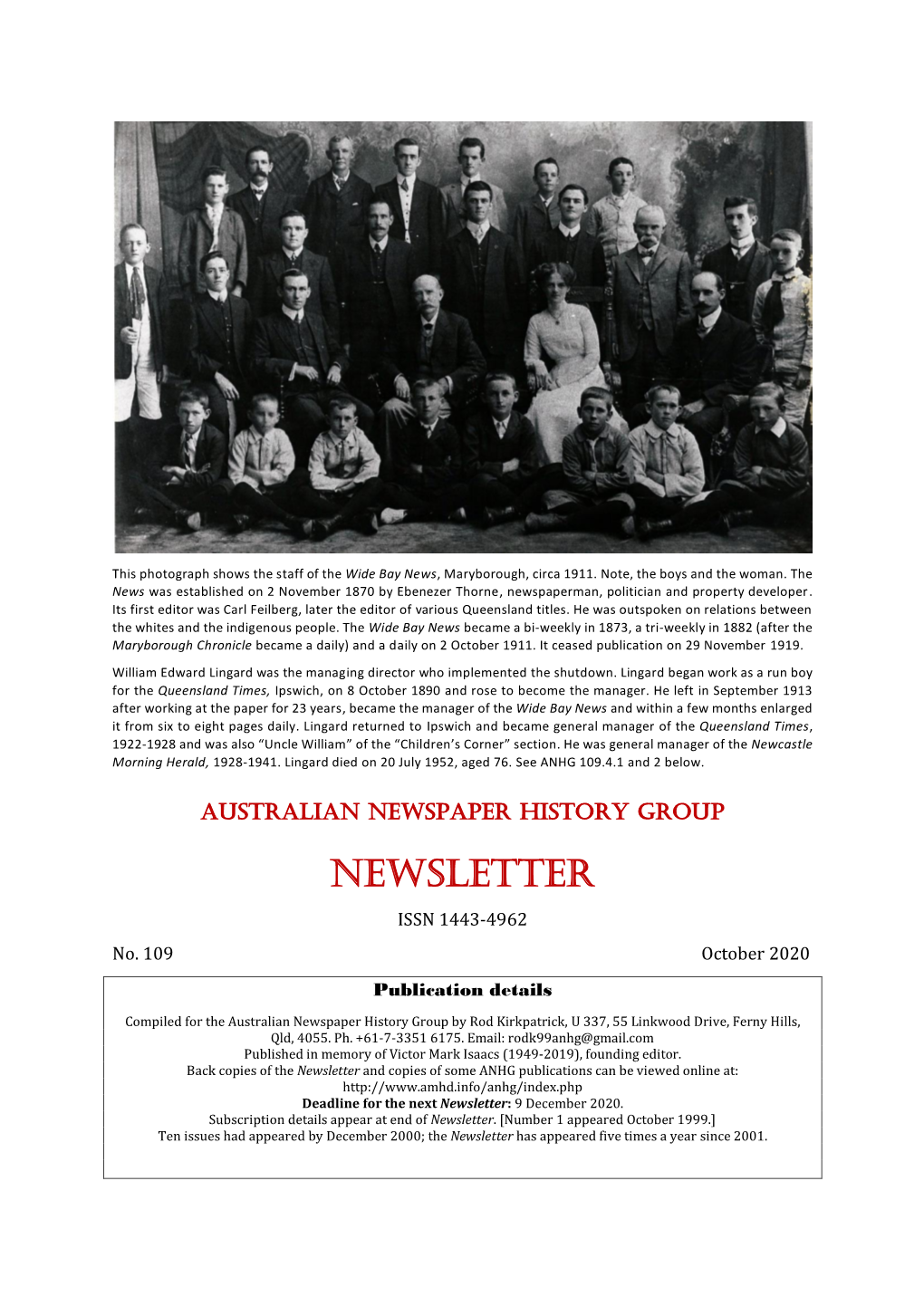 NEWSLETTER ISSN 1443-4962 No