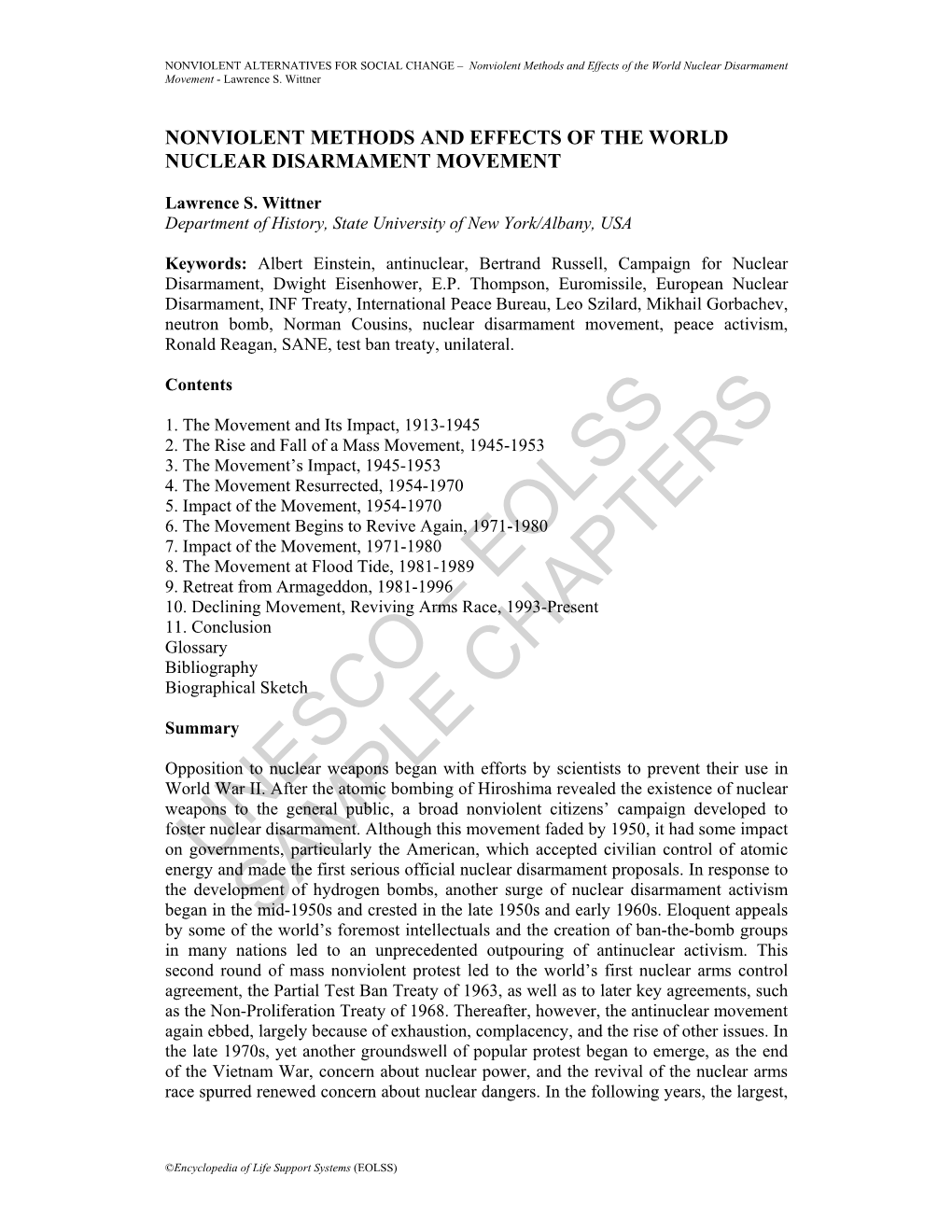 Nonviolent Methods and Effects of the World Nuclear Disarmament Movement - Lawrence S