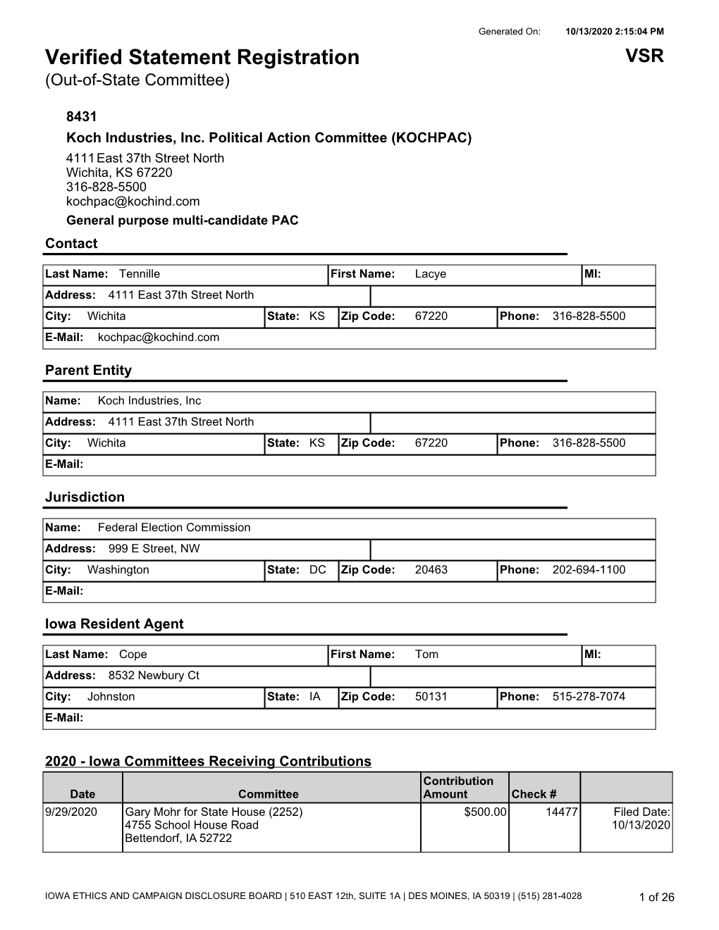 Verified Statement Registration VSR (Out-Of-State Committee)