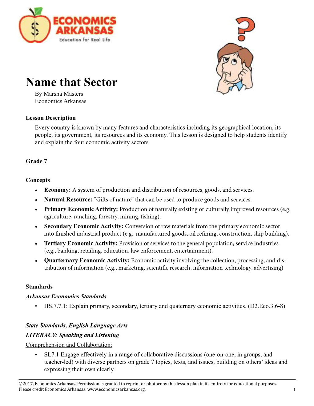 Name That Sector by Marsha Masters Economics Arkansas