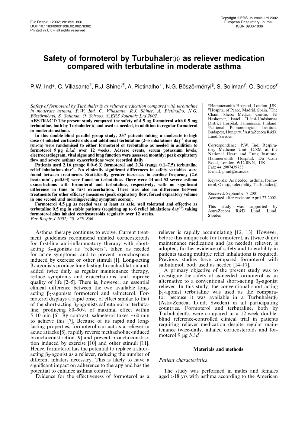 Safety of Formoterol by Turbuhaler® As Reliever Medication Compared With