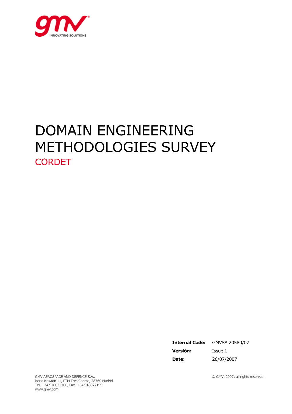 Domain Engineering Methodologies Survey Cordet