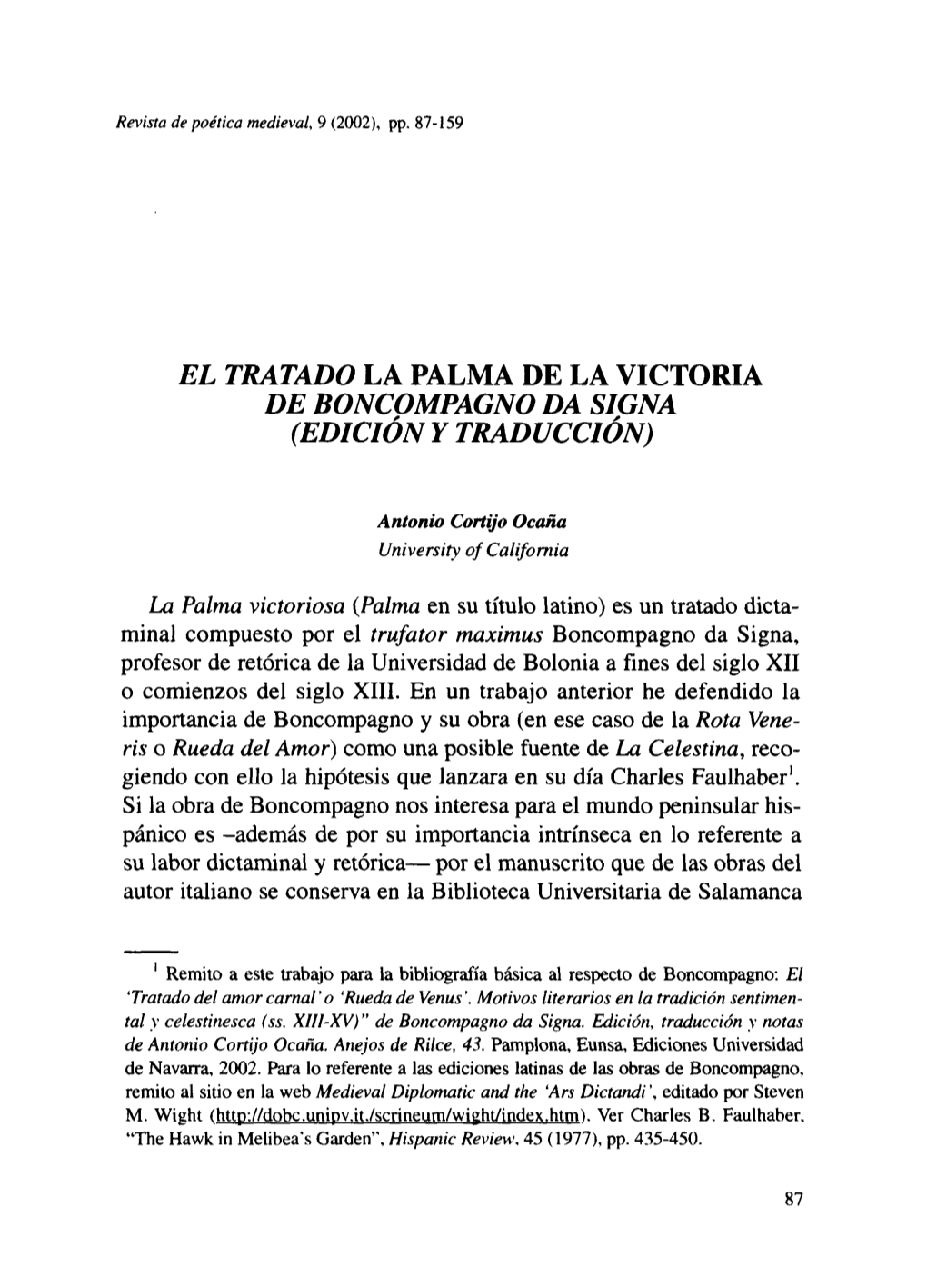 El Tratado La Palma De La Victoria De Boncompagno Da Signa (Edición Y Traducción)