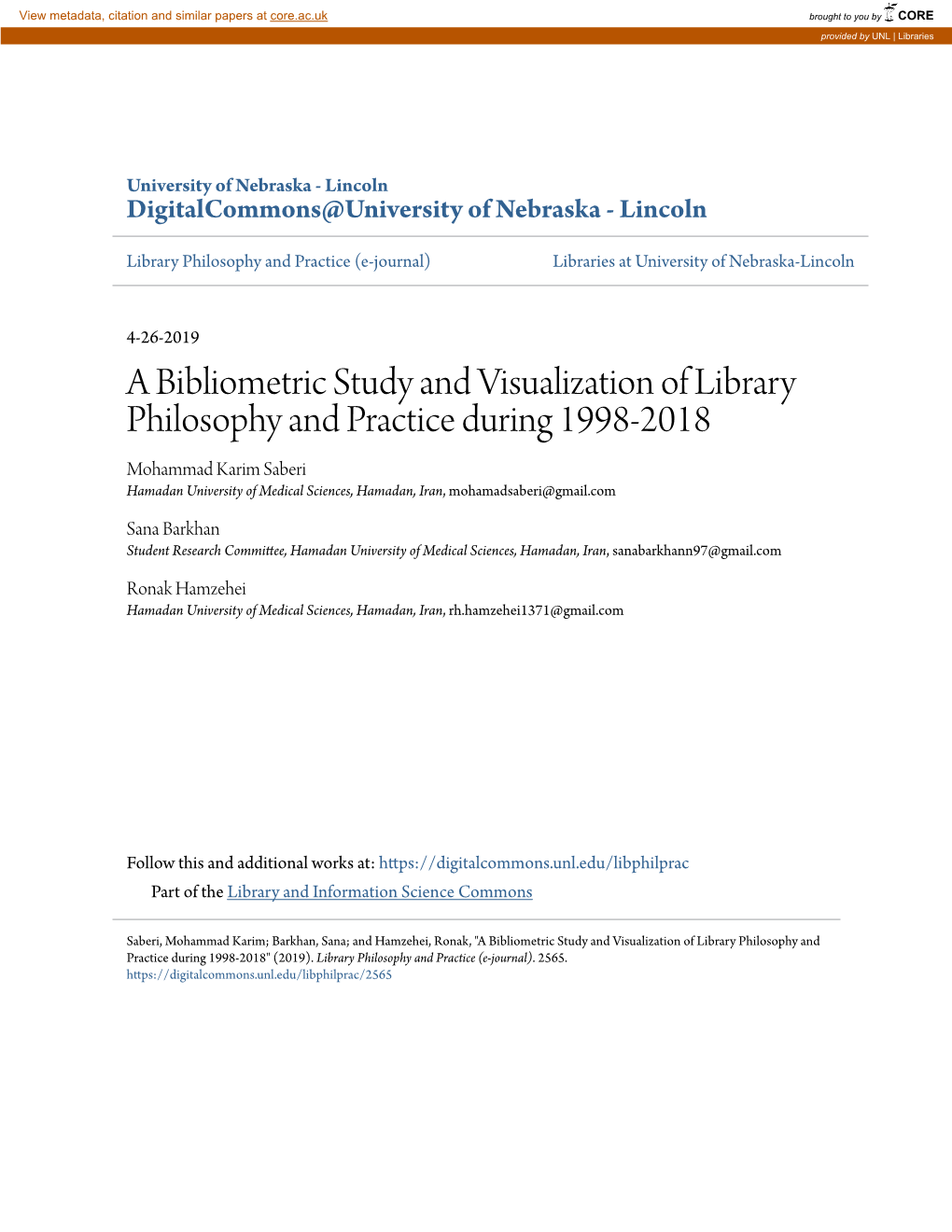 A Bibliometric Study and Visualization of Library Philosophy and Practice