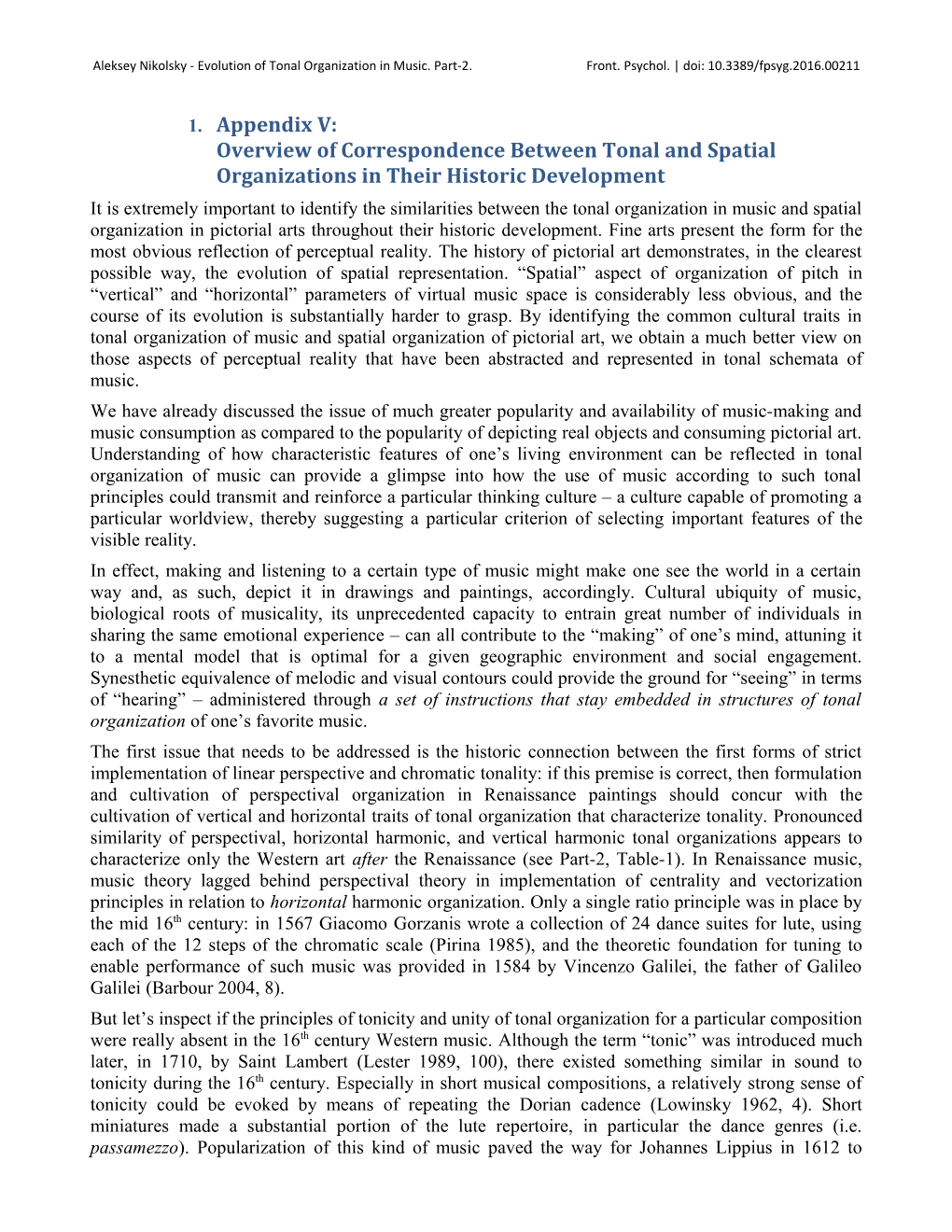 Appendix V: Overview of Correspondence Between Tonal and Spatial Organizations in Their