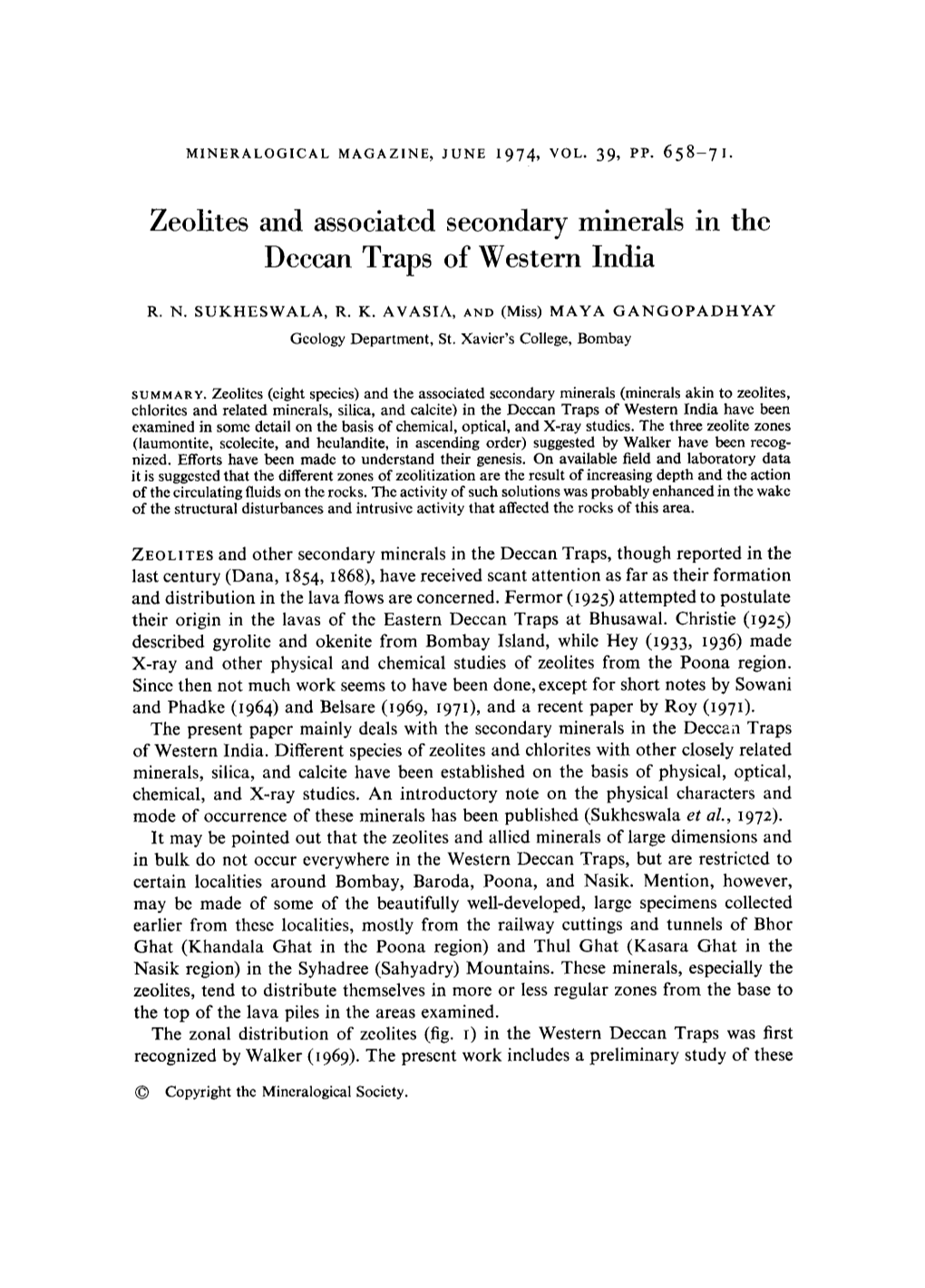 Zeolites and Associated Secondary Minerals in the Deccan Traps of Western India