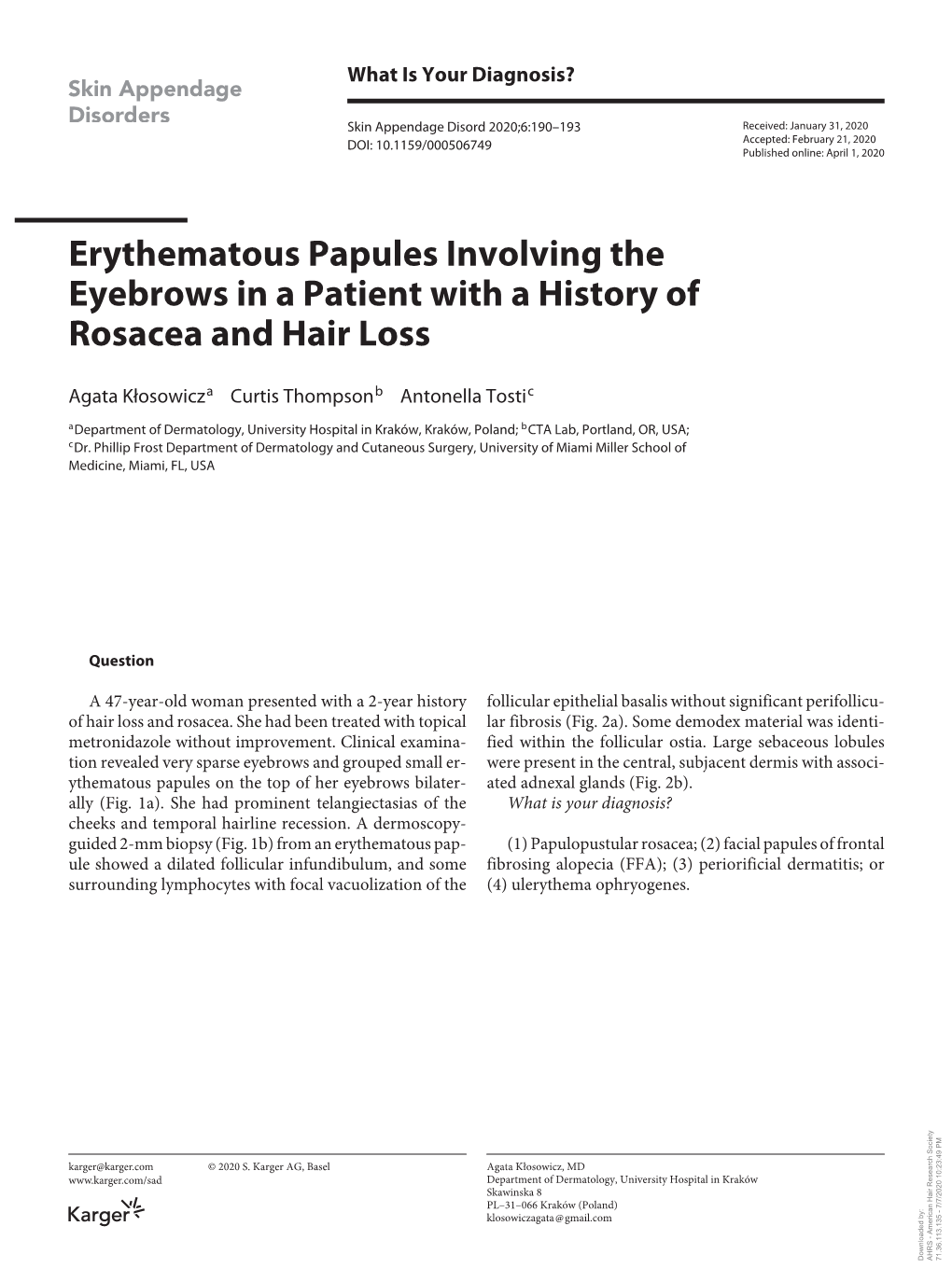 2020 Erythematous Papules Involving the Eyebrows in a Patient with A