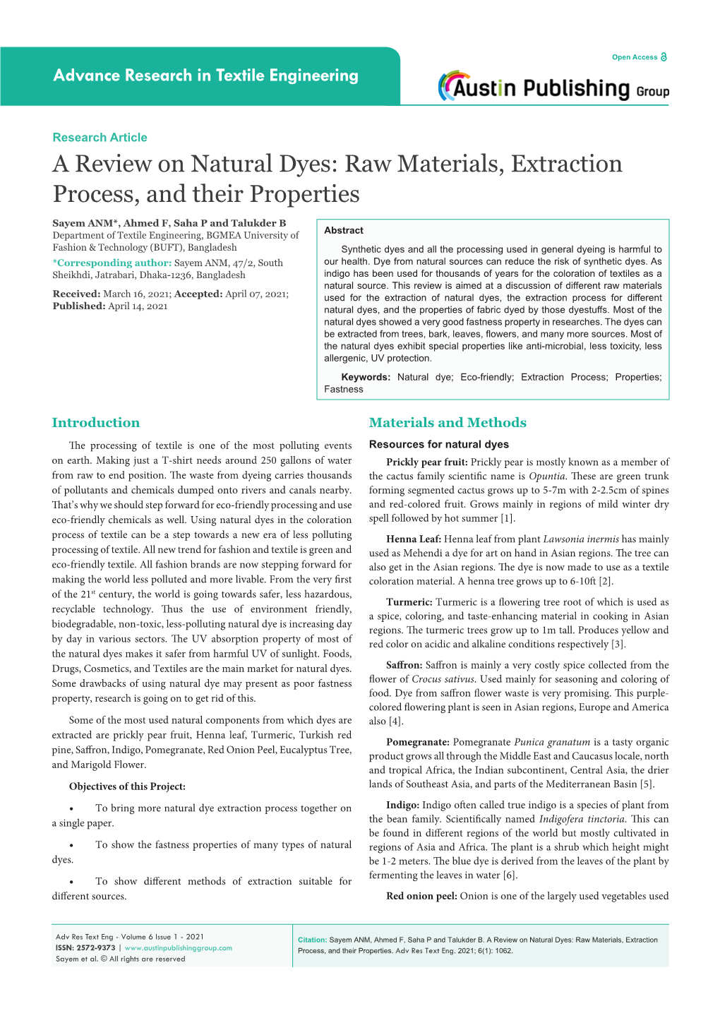 A Review on Natural Dyes: Raw Materials, Extraction Process, and Their Properties