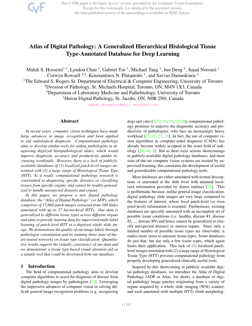 A Generalized Hierarchical Histological Tissue Type-Annotated Database for Deep Learning