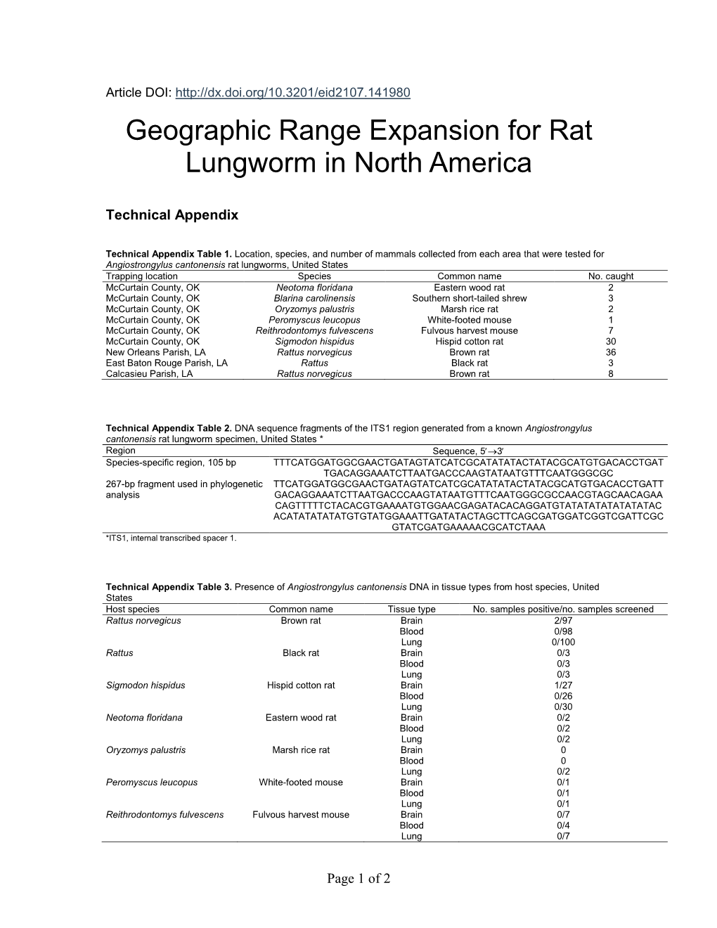 Geographic Range Expansion for Rat Lungworm in North America