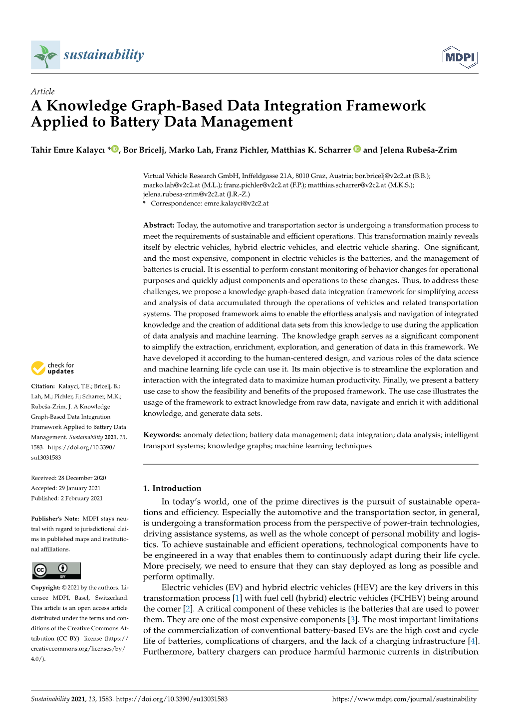 A Knowledge Graph-Based Data Integration Framework Applied to Battery Data Management