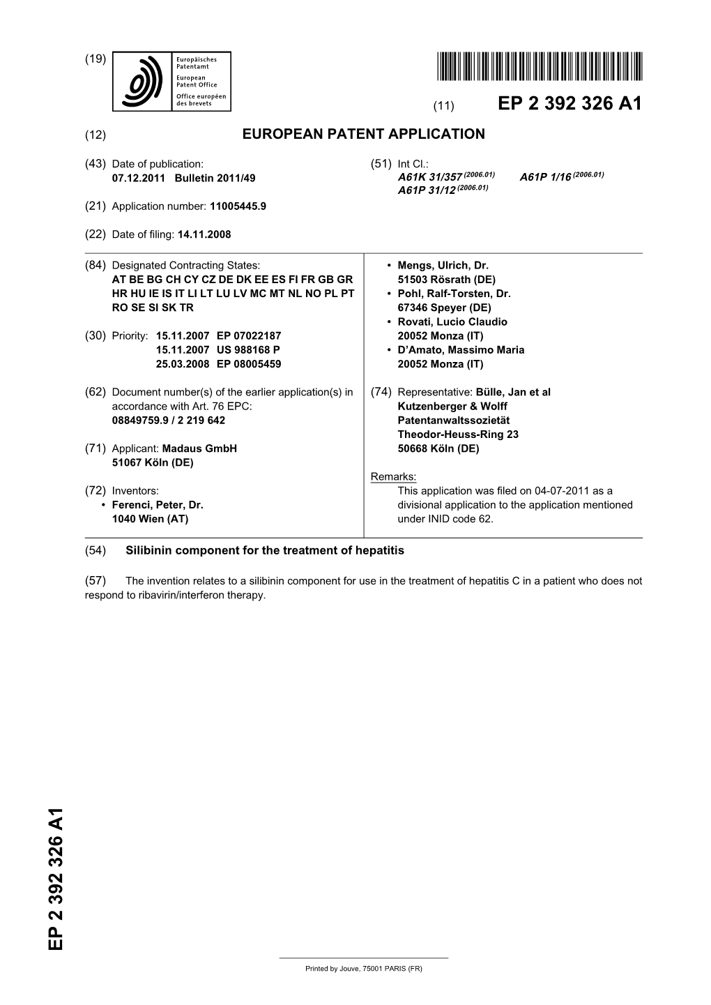 Silibinin Component for the Treatment of Hepatitis