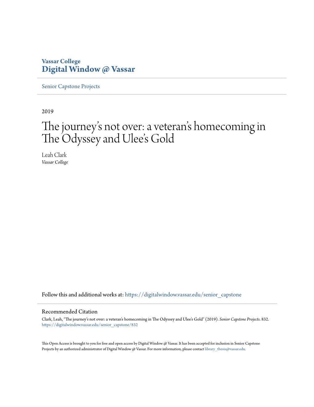 A Veteran's Homecoming in the Odyssey and Ulee's Gold