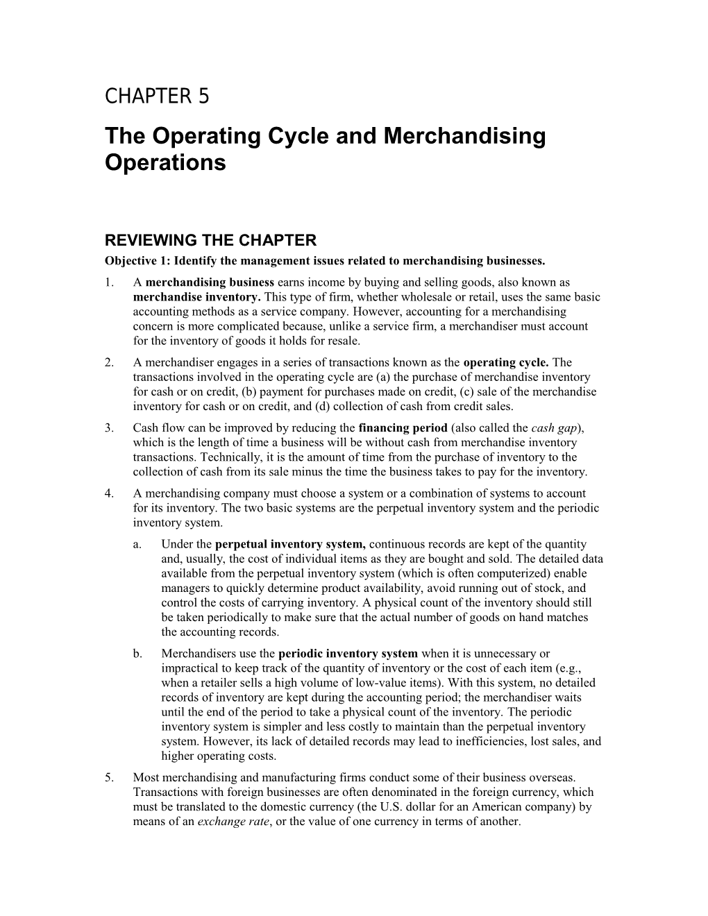 The Operating Cycle and Merchandising Operations