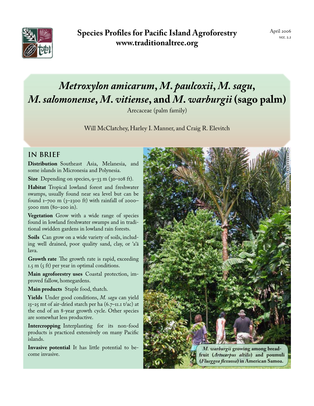 Metroxylon Species (Sago Palm) Distribution of Metroxylon Species