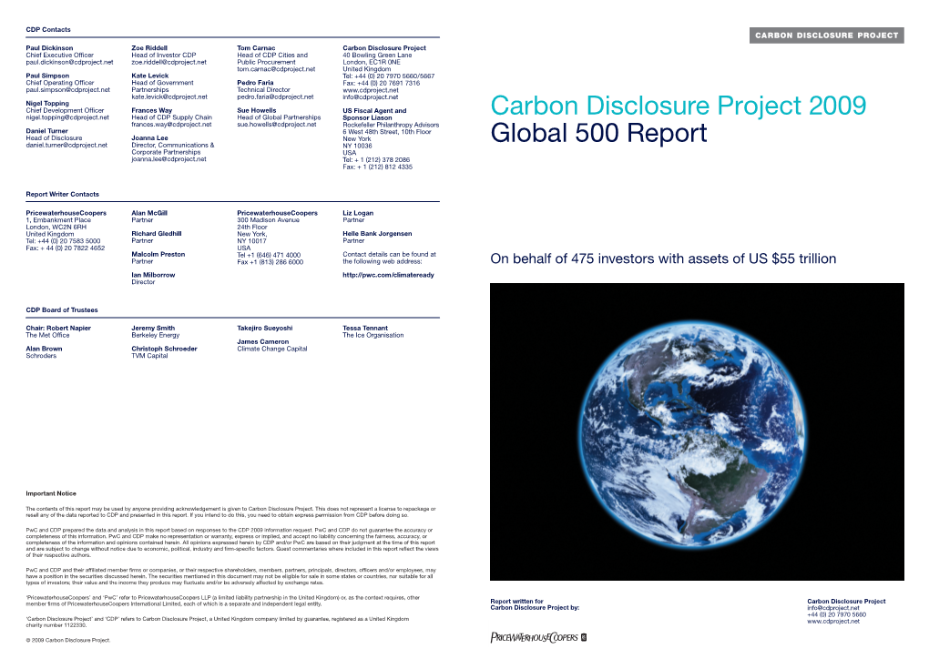 Carbon Disclosure Project 2009 Global 500 Report