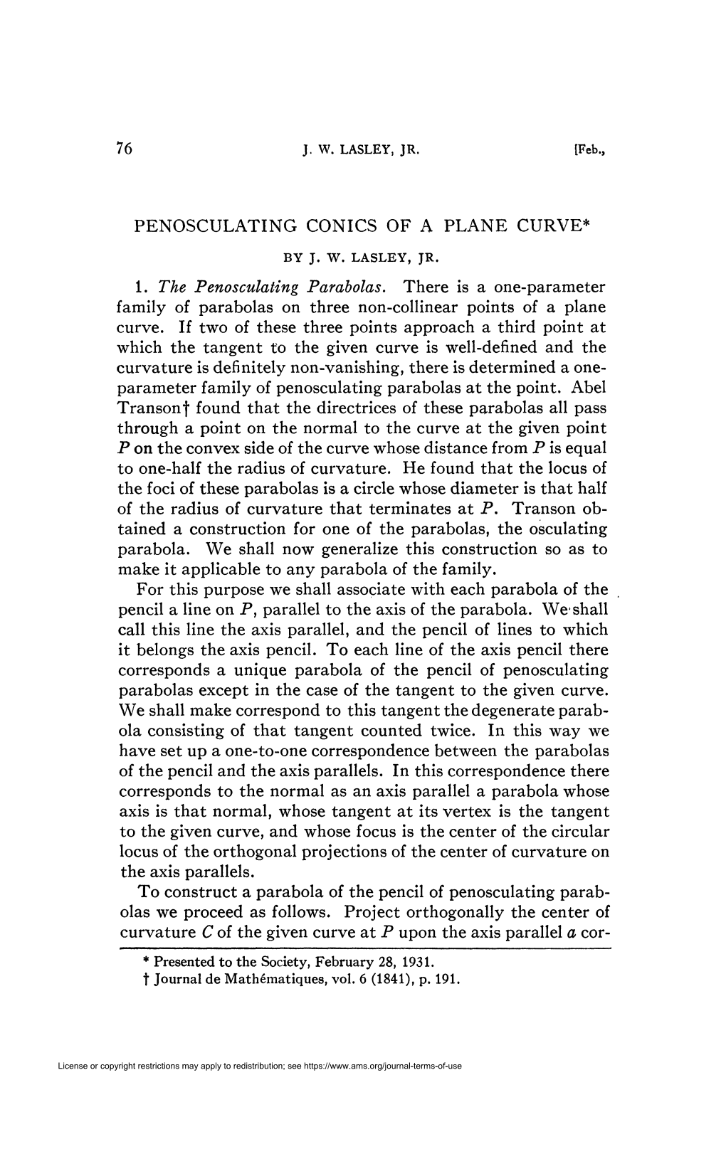 Penosculating Conics of a Plane Curve*