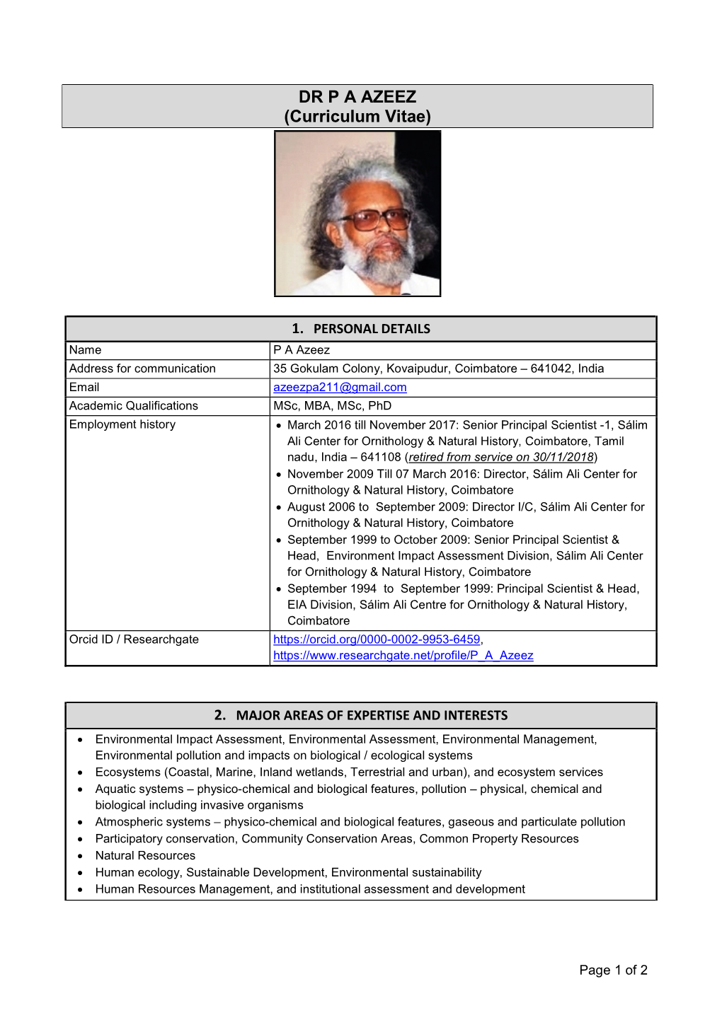 DR P a AZEEZ (Curriculum Vitae)