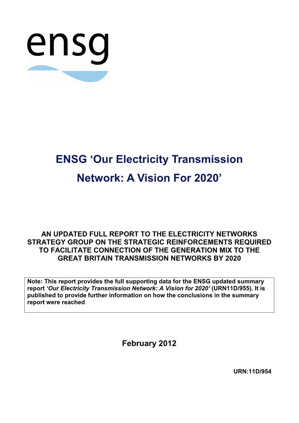 ENSG 'Our Electricity Transmission Network: a Vision for 2020'
