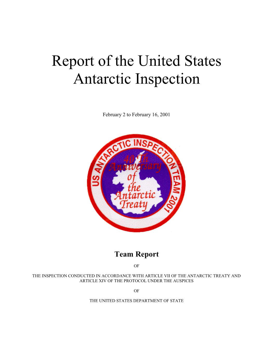 Report of the United States Antarctic Inspection