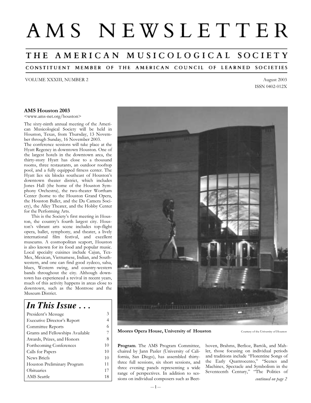 AMS Newsletter August 2003