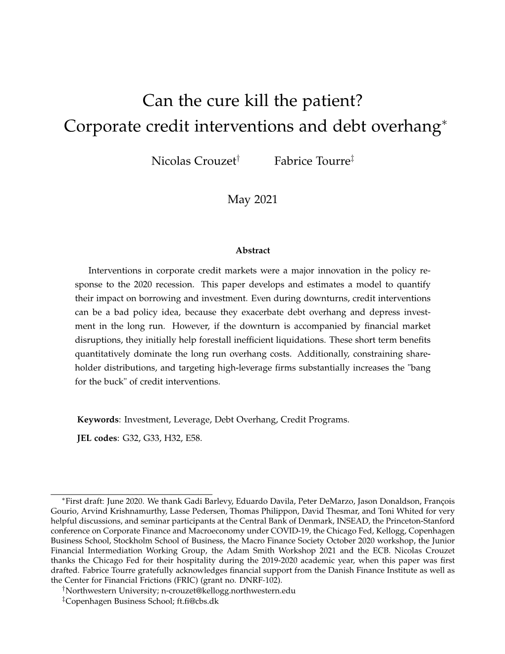 Corporate Credit Interventions and Debt Overhang∗