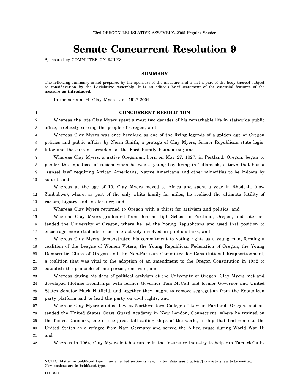 Senate Concurrent Resolution 9 Sponsored by COMMITTEE on RULES