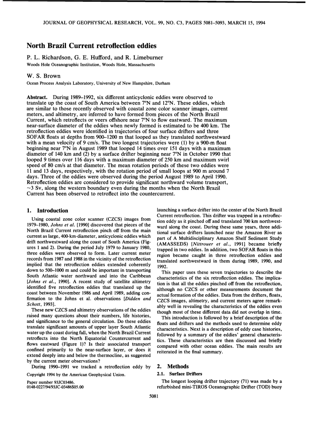 North Brazil Current Retroflection Eddies 10Øn Northequatorial Countercurrent (NECC)