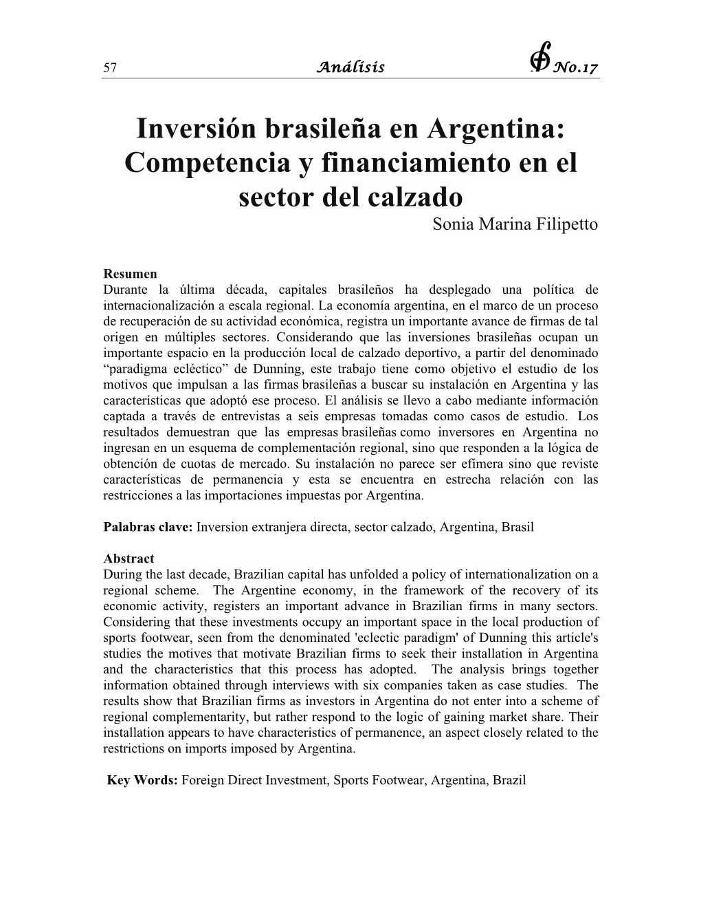 Inversión Brasileña En Argentina: Competencia Y Financiamiento En El Sector Del Calzado Sonia Marina Filipetto