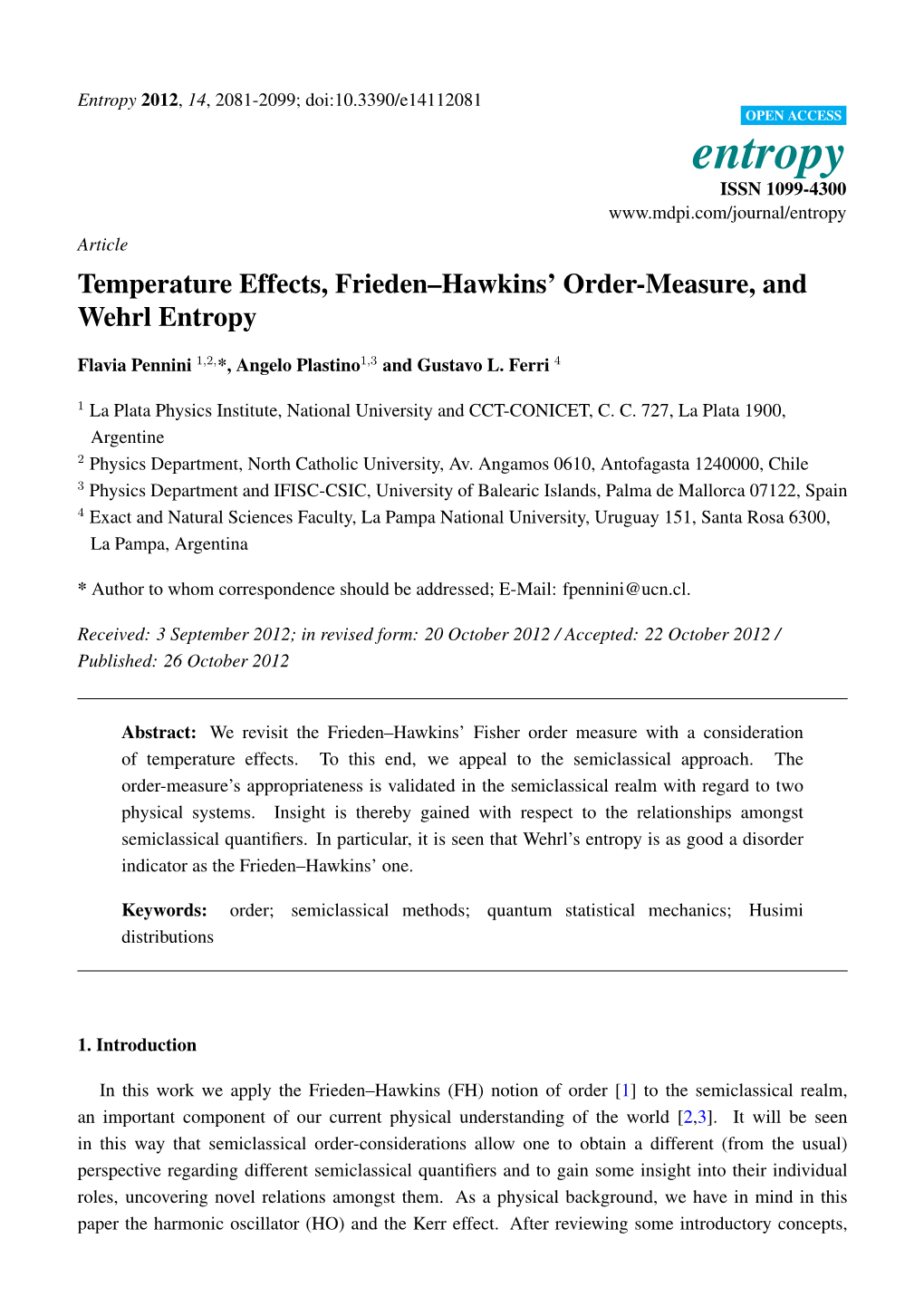 Temperature Effects, Frieden–Hawkins' Order-Measure, and Wehrl Entropy