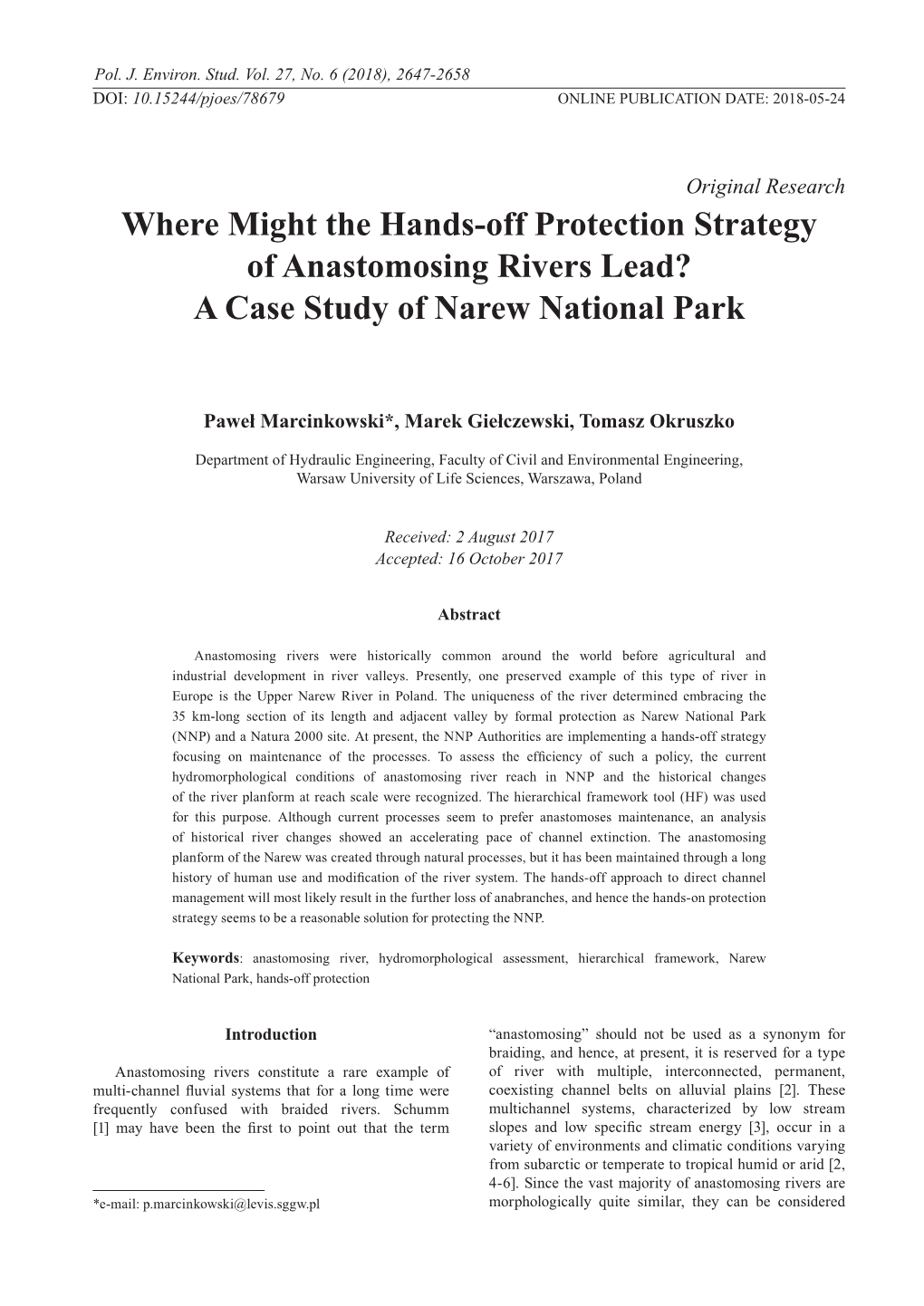 Where Might the Hands-Off Protection Strategy of Anastomosing Rivers Lead? a Case Study of Narew National Park
