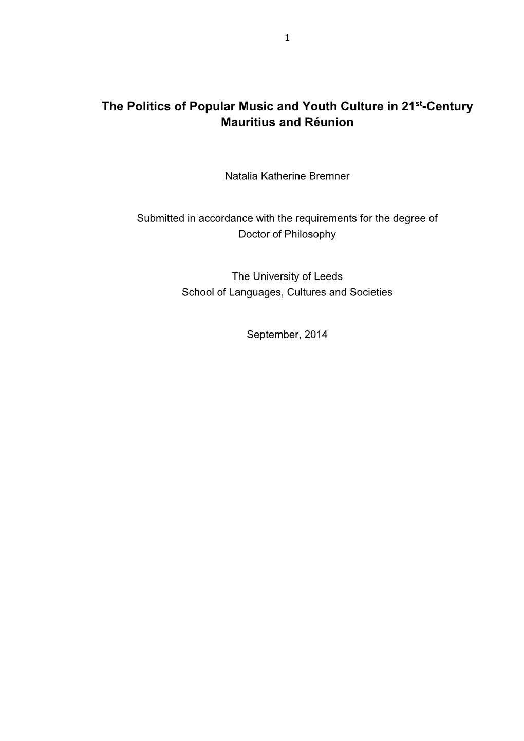 The Politics of Popular Music and Youth Culture in 21St-Century Mauritius and Réunion