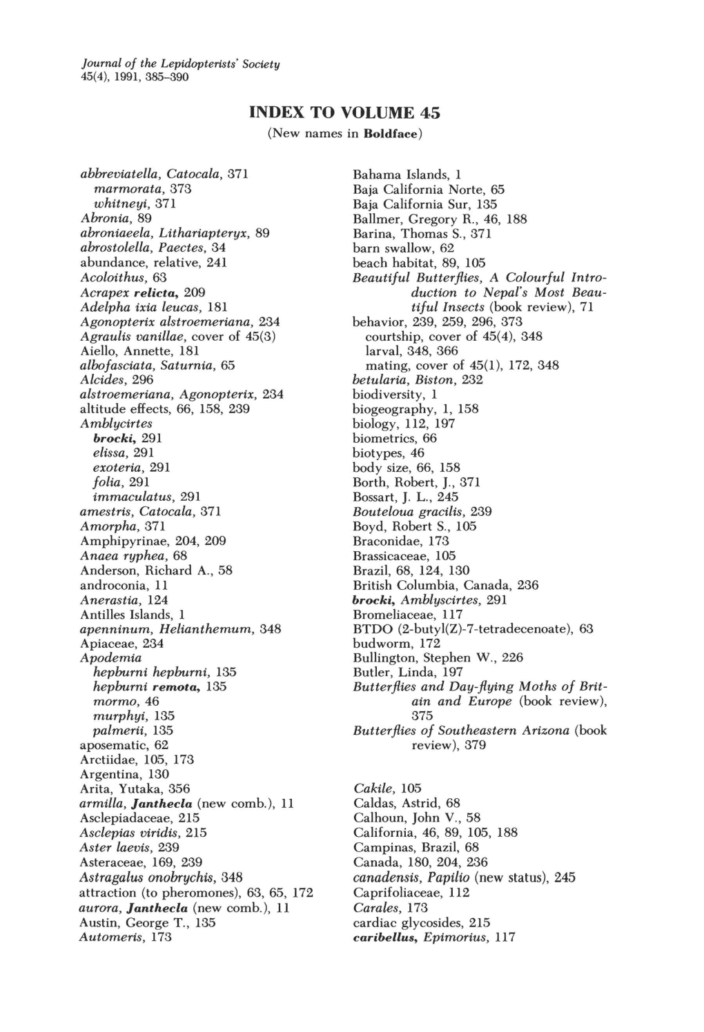 INDEX to VOLUME 45 (New Names in Boldface) Abbreviatella