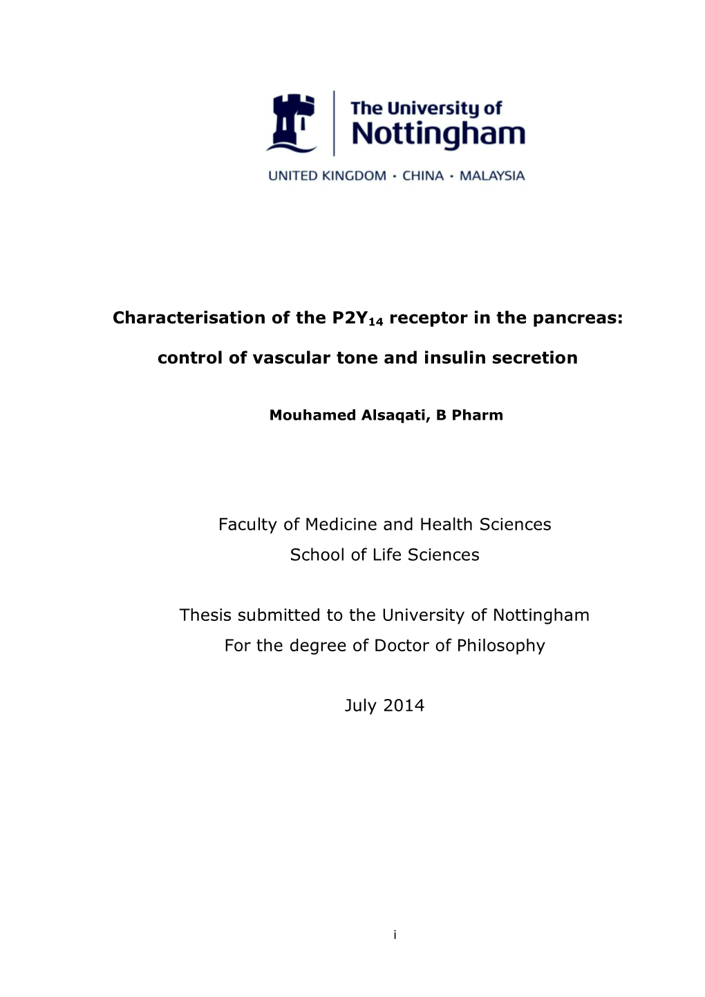 Characterisation of the P2Y14 Receptor in the Pancreas