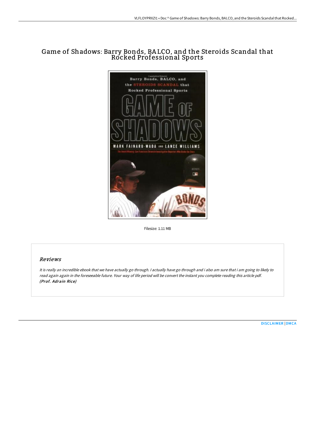 Game of Shadows: Barry Bonds, BALCO, and the Steroids Scandal That Rocked