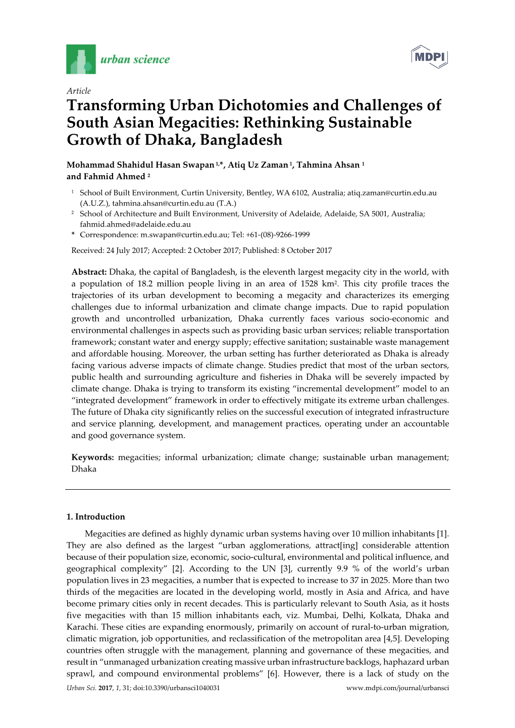 Rethinking Sustainable Growth of Dhaka, Bangladesh