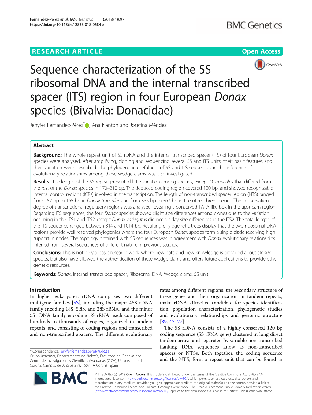 Sequence Characterization of the 5S Ribosomal DNA and the Internal Transcribed Spacer (ITS) Region in Four European Donax Specie