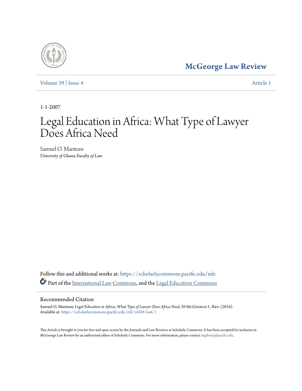 Legal Education in Africa: What Type of Lawyer Does Africa Need Samuel O