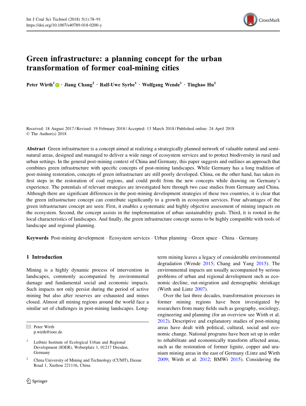 A Planning Concept for the Urban Transformation of Former Coal-Mining Cities