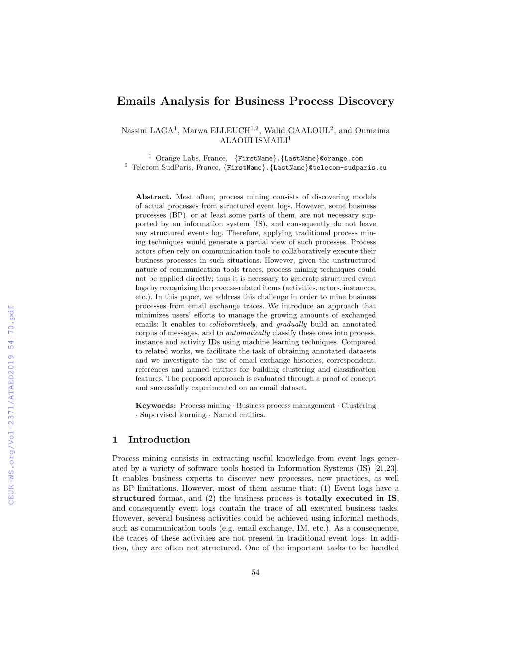 Emails Analysis for Business Process Discovery