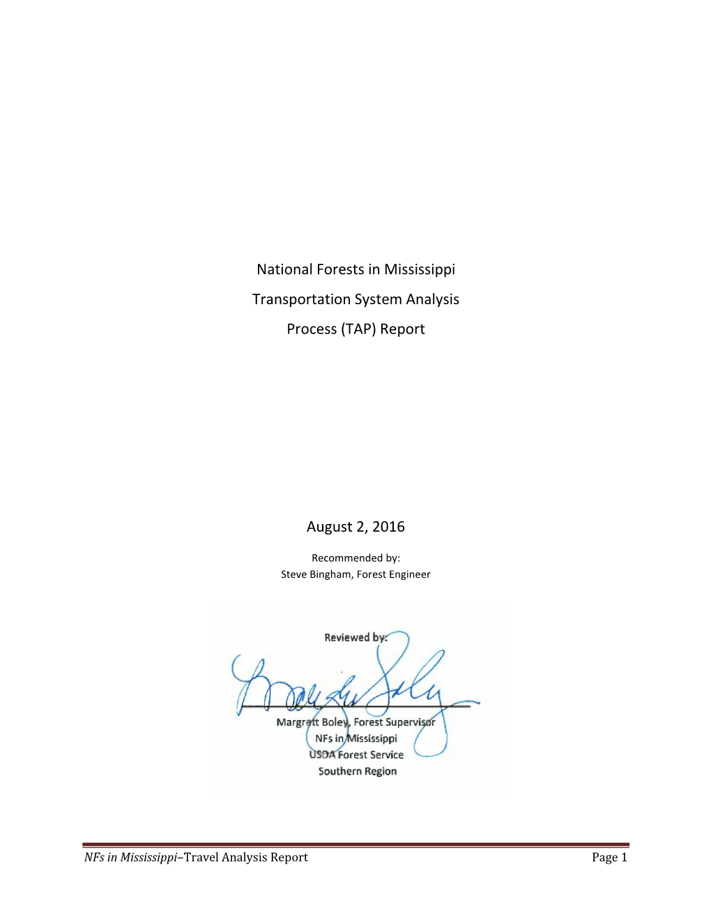 National Forests in Mississippi Transportation System Analysis Process (TAP) Report