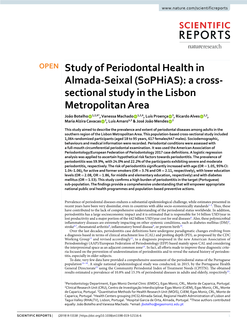 Study of Periodontal Health in Almada-Seixal (Sophias)